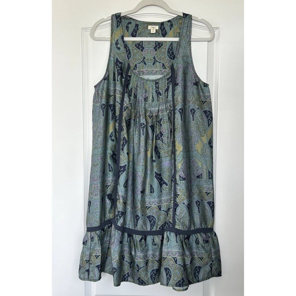 Anthropologie Green and Blue Paisley Tiered Sleeveless Midi Dress